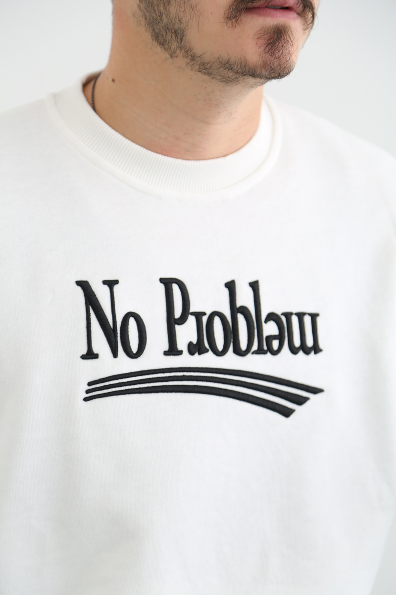 Ekru Erkek No Problem Baskılı Sweatshirt 21592