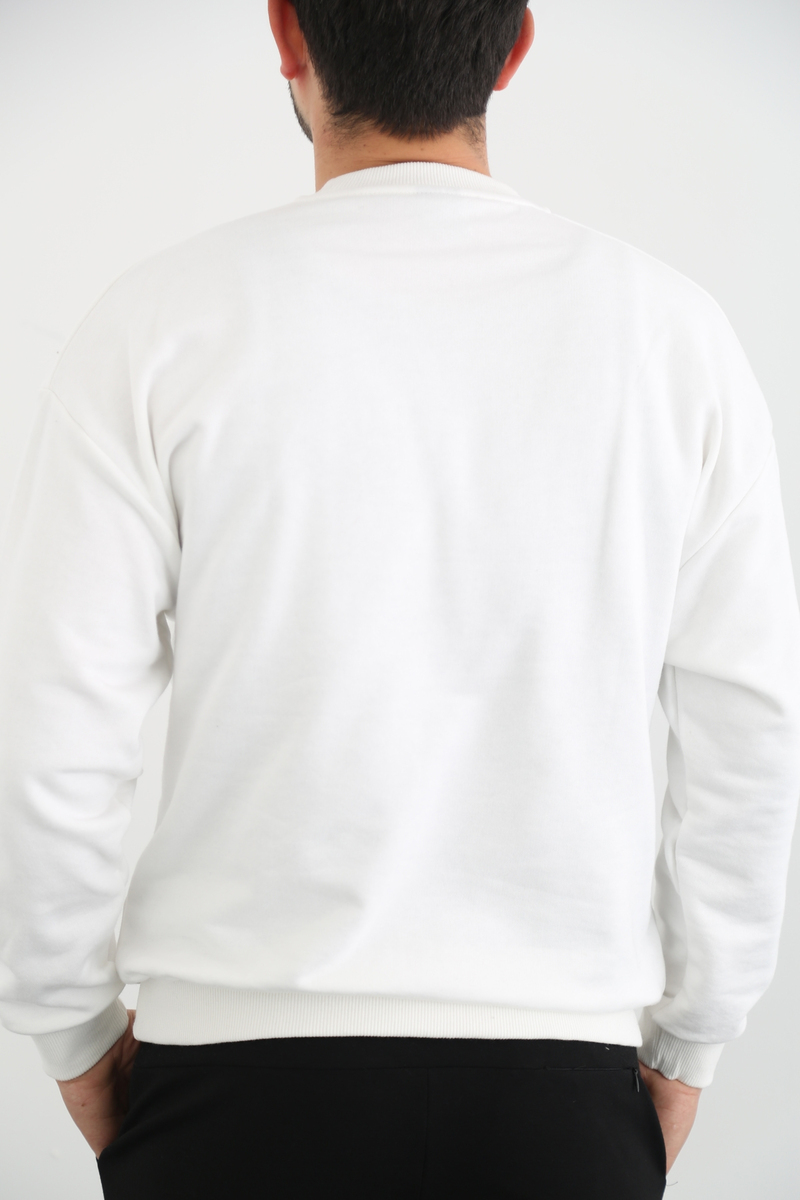 Ekru Erkek No Problem Baskılı Sweatshirt 21592