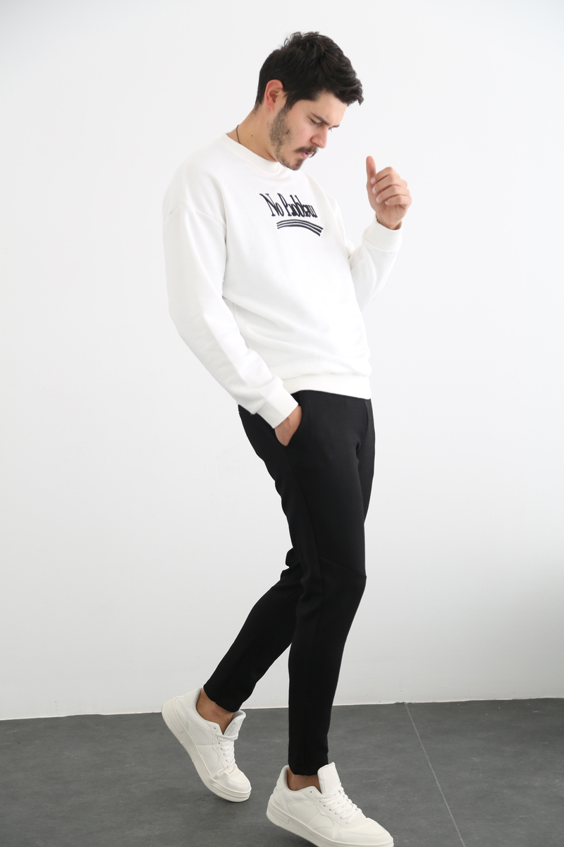 Ekru Erkek No Problem Baskılı Sweatshirt 21592