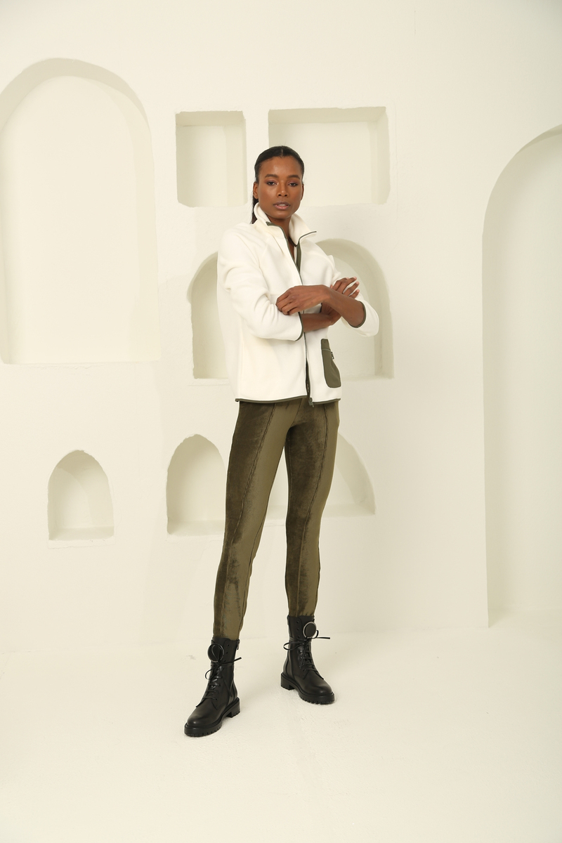 Ekru Fermuar Cep Detaylı Polar Sweatshirt 