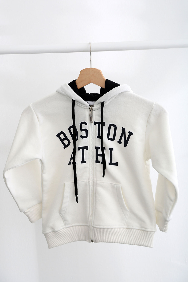 Ekru Fermuarlı Boston Çocuk Sweatshirt 