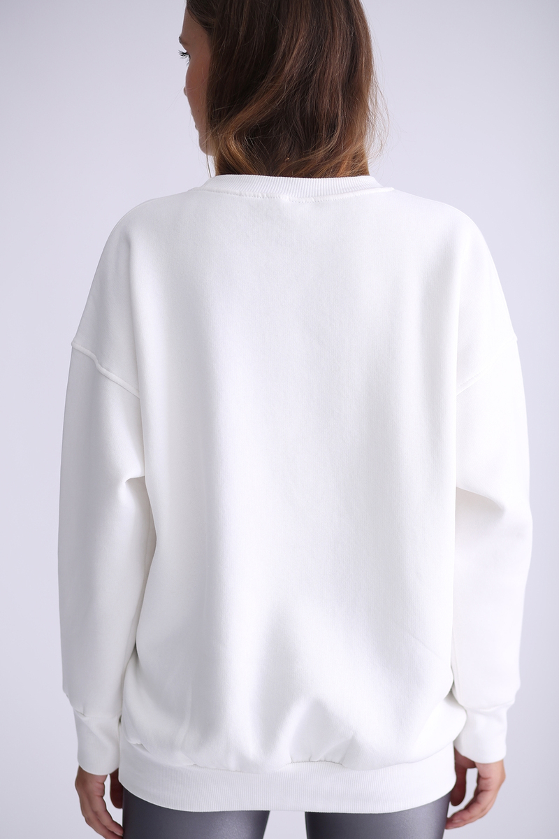Ekru Fil Baskılı Şardonlu Sweatshirt 3203