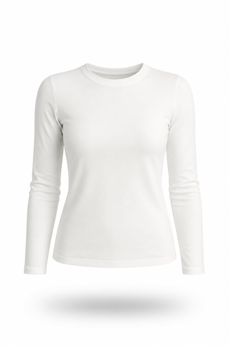 Ekru Fit Basic Uzun Kol Tişört 