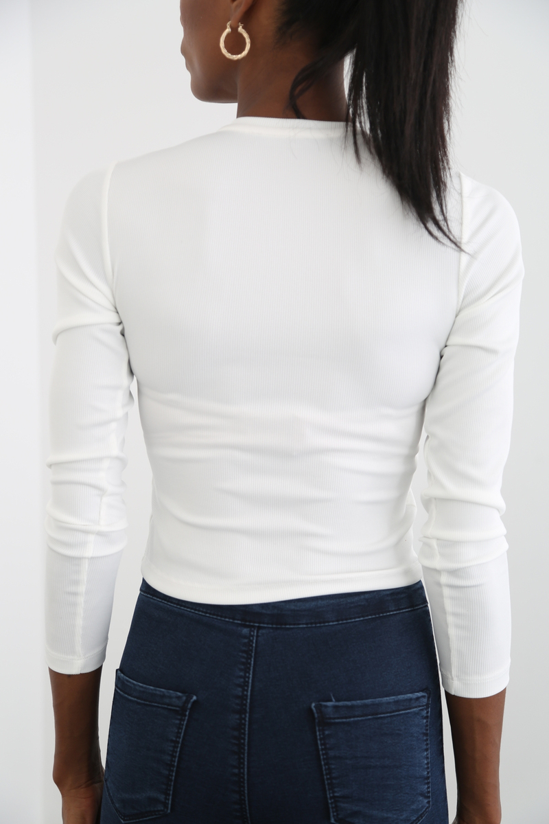 Ekru Fitilli Jarse Crop Bluz 3330