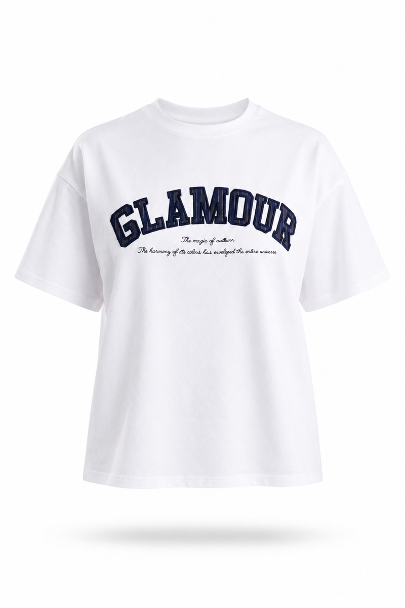Ekru Glamour Baskılı Tişört 02530