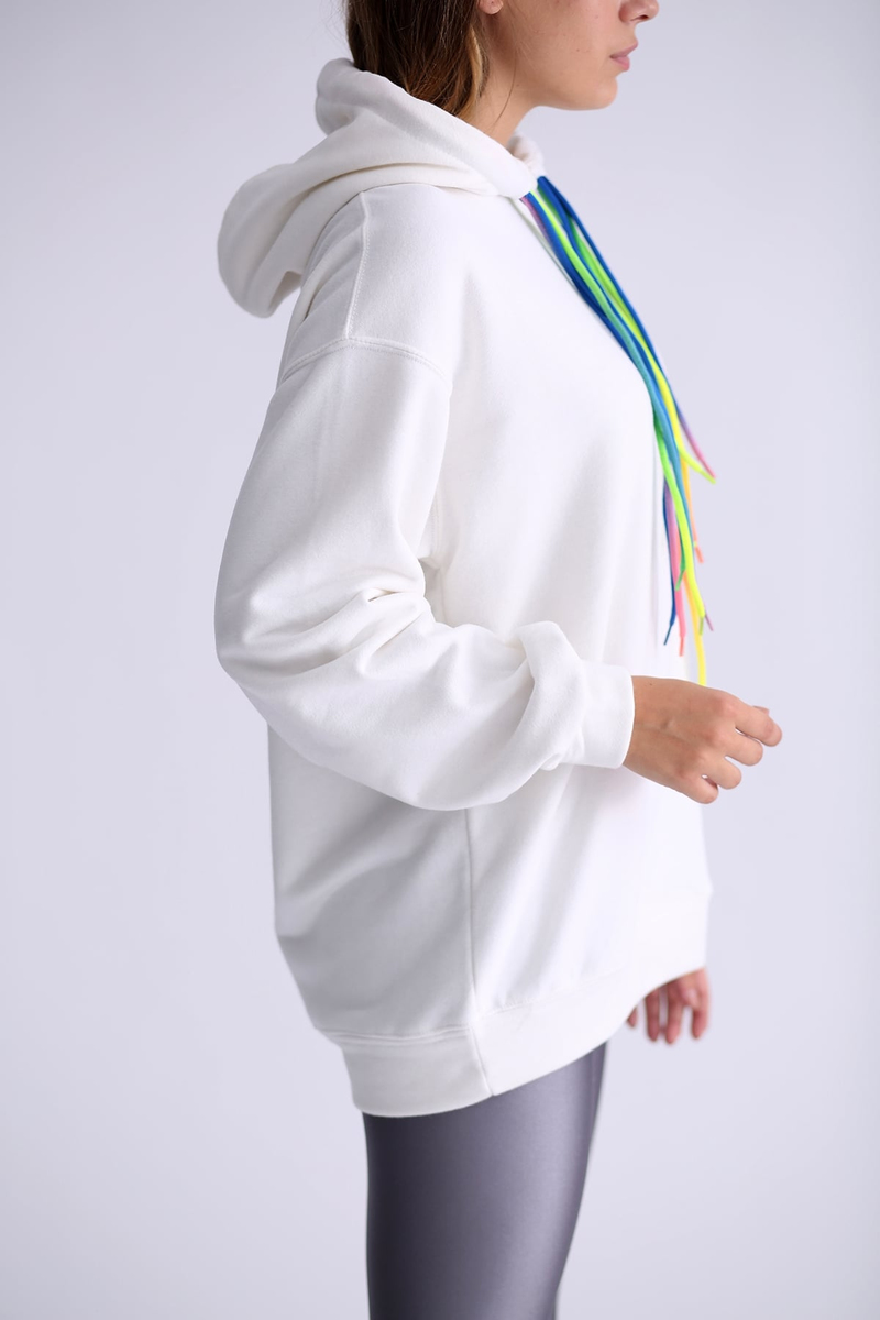 Ekru Gökkuşağı Bağcıklı Sweatshirt 