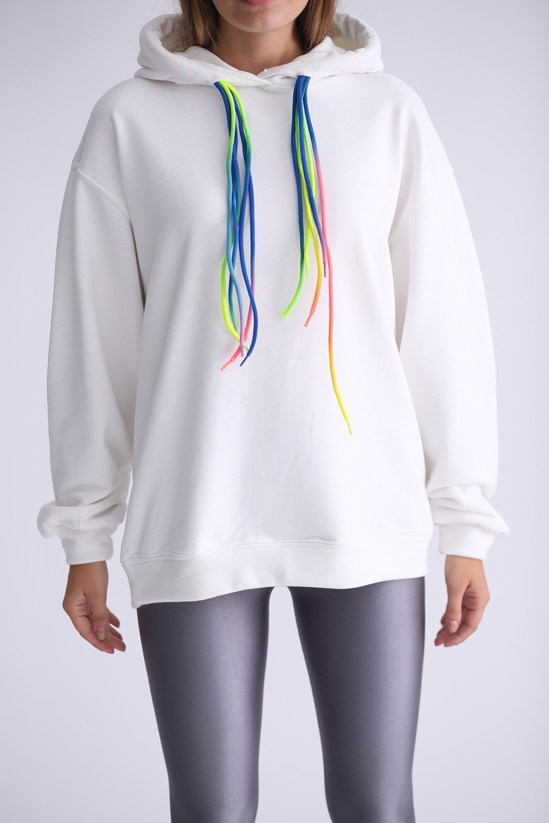 Ekru Gökkuşağı Bağcıklı Sweatshirt 