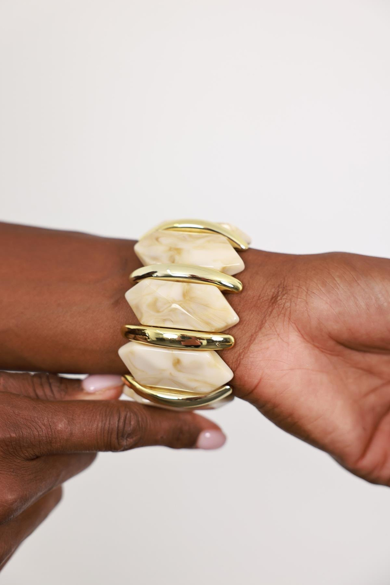 Ekru Gold Detaylı Kemik Bileklik 