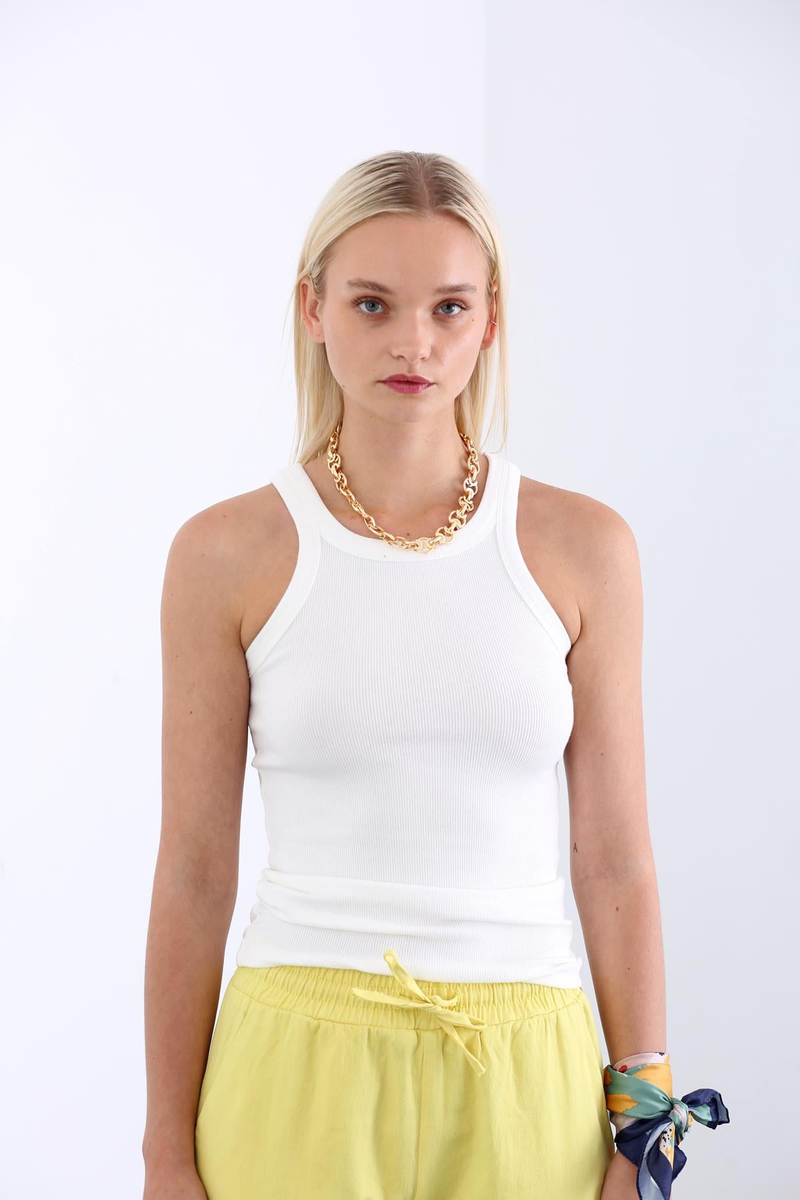 Ekru Halter Yaka Fitilli Atlet 3861