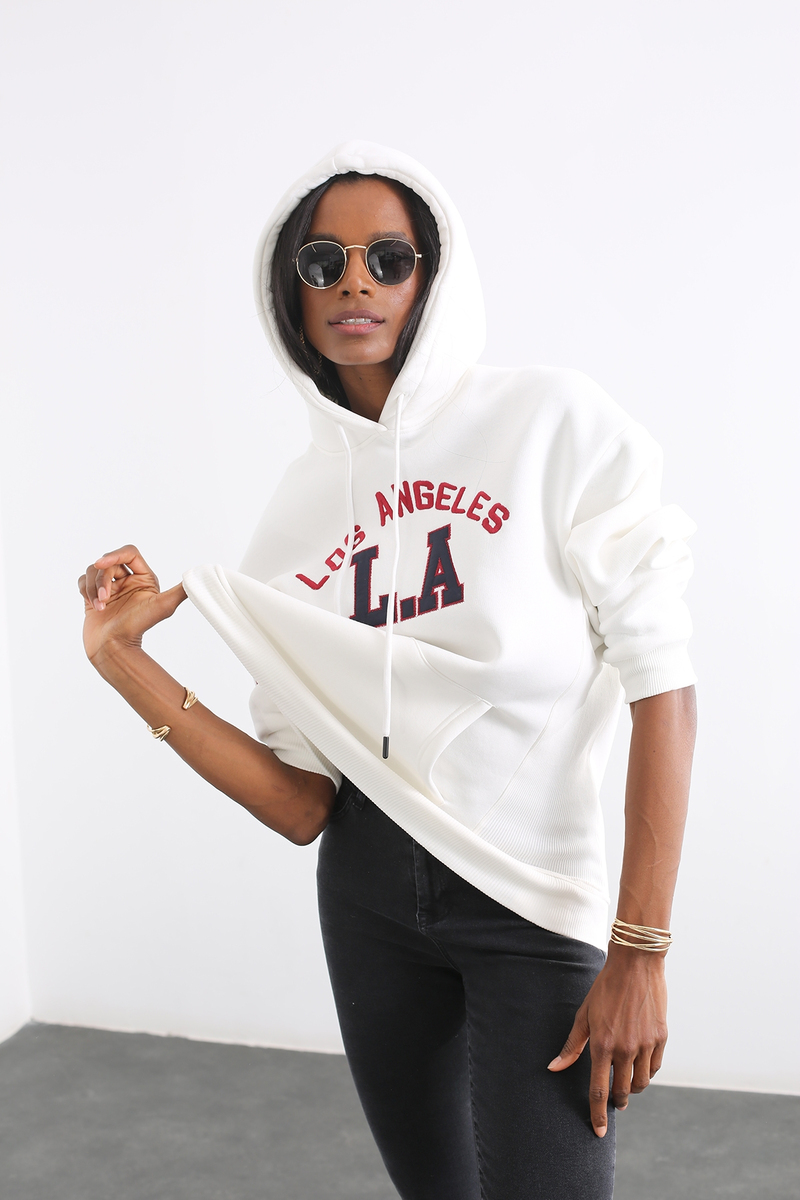 Ekru Kanguru Cepli Sweatshirt 13759