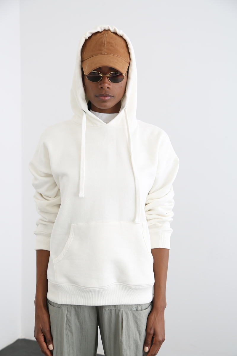 Ekru Kapşonlu Sweatshirt 