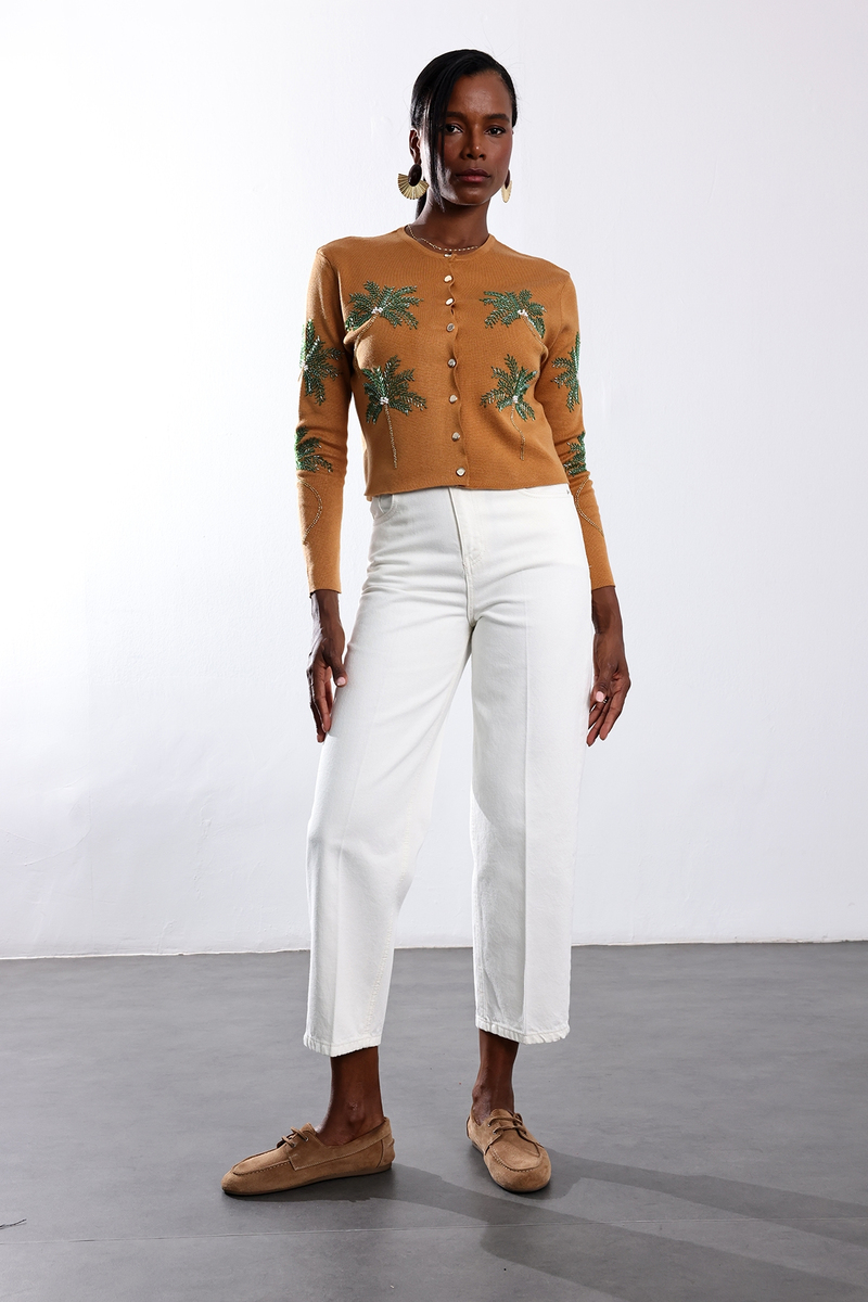 Ekru Kemerli Baggy Jean 3010