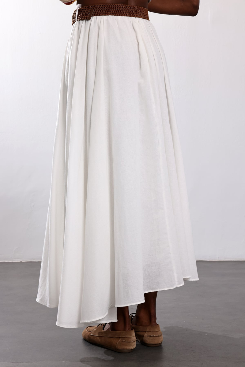 Ekru Kemerli Kloş Etek 261079