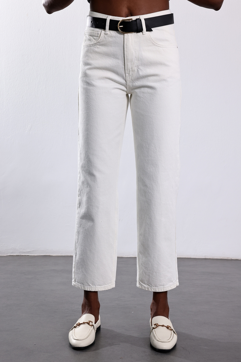 Ekru Kemerli Mom Jean 525