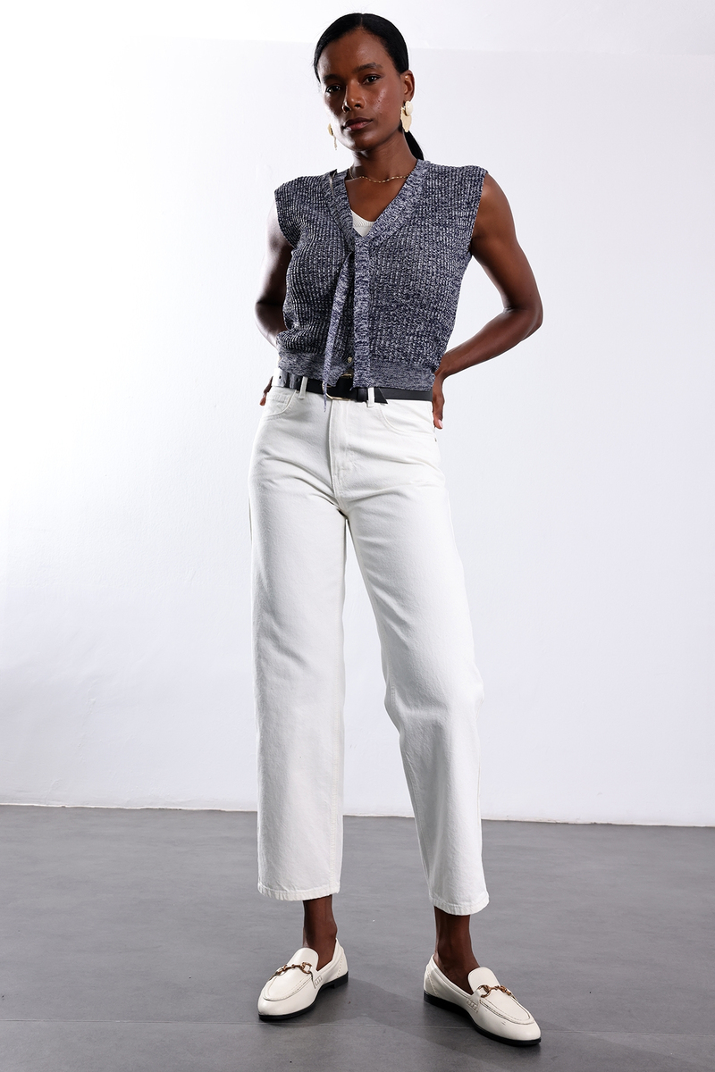 Ekru Kemerli Mom Jean 525