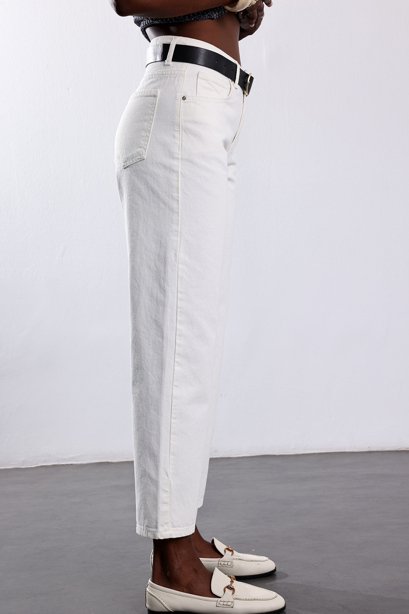 Ekru Kemerli Mom Jean 525