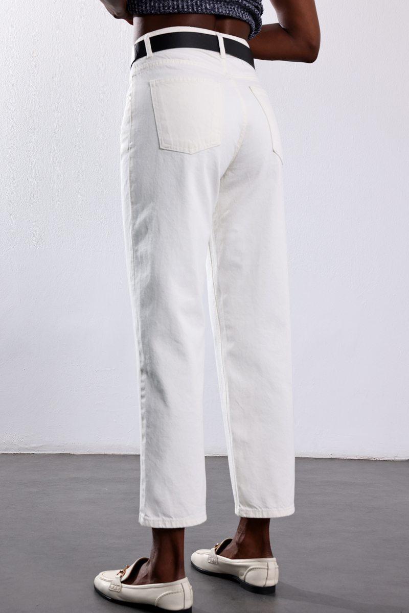 Ekru Kemerli Mom Jean 525