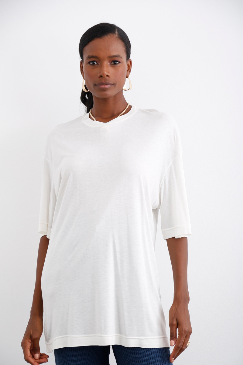 Ekru Kısa Kol Basic Tshirt 