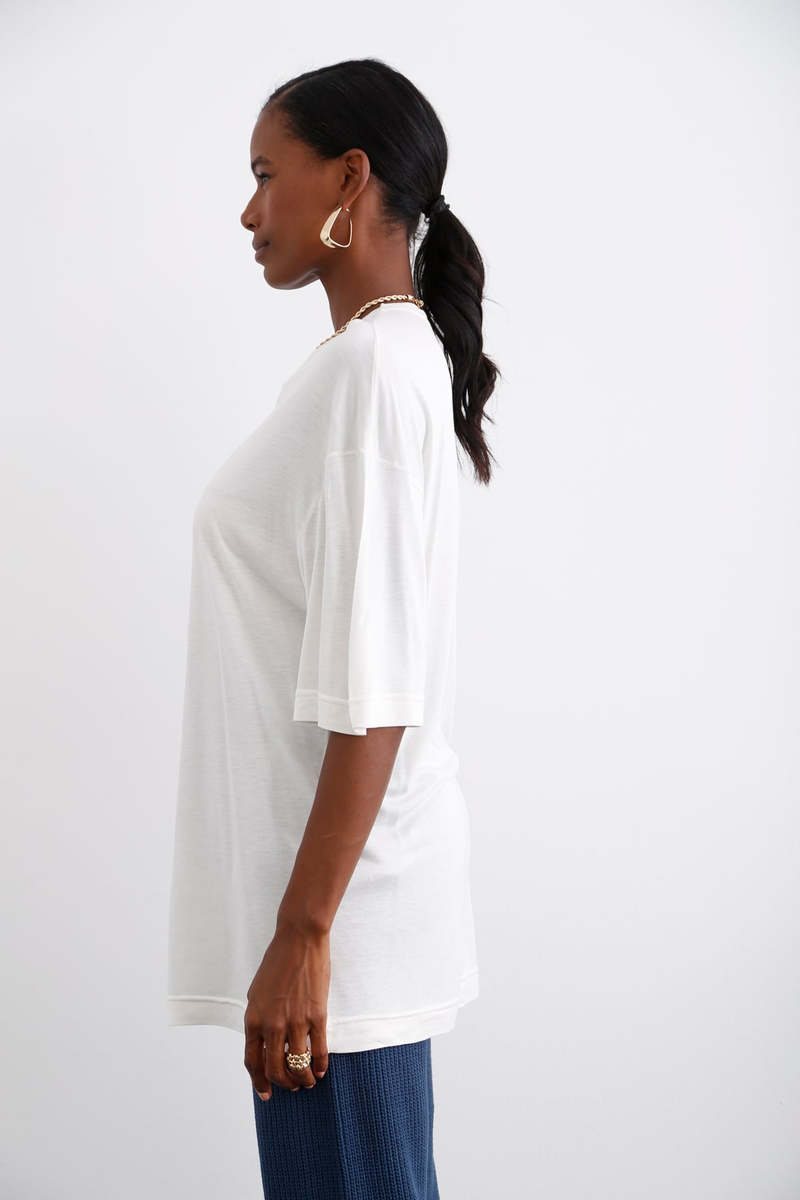 Ekru Kısa Kol Basic Tshirt 