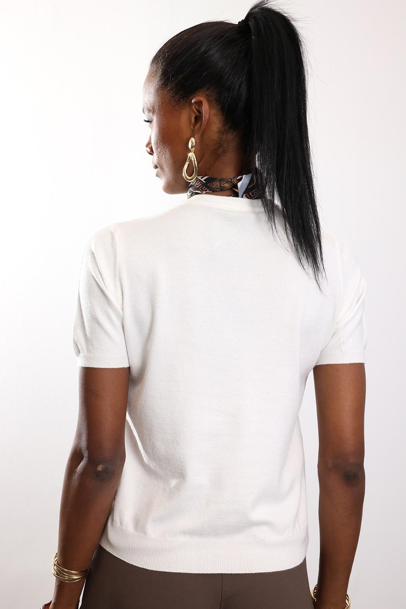 Ekru Kısa Kollu Triko Hırka 