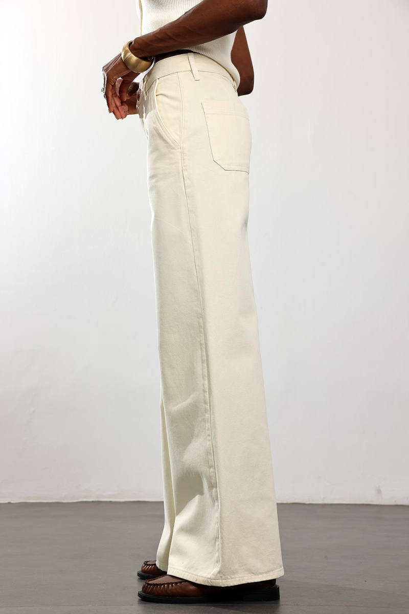 Ekru Klasik Wide Leg Jean 