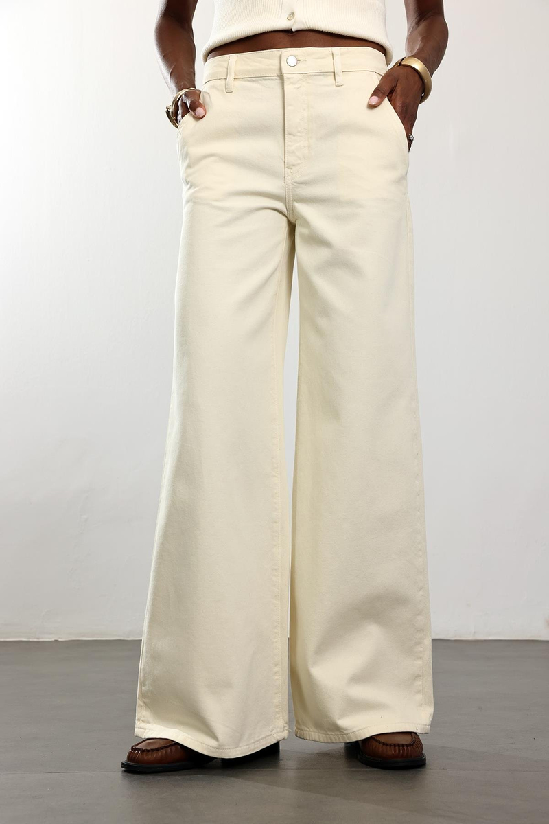 Ekru Klasik Wide Leg Jean 