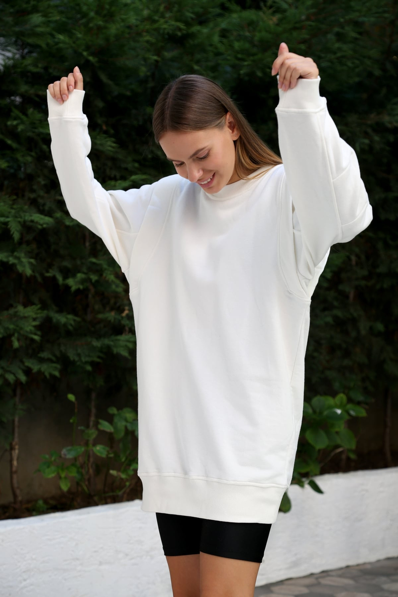 Ekru Kolu Katlı Sweat Elbise 2782