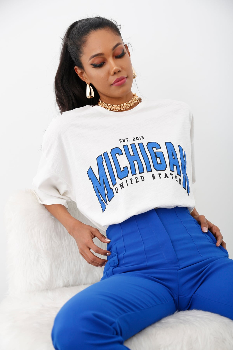 Ekru Michigan Baskılı Tshirt 0063