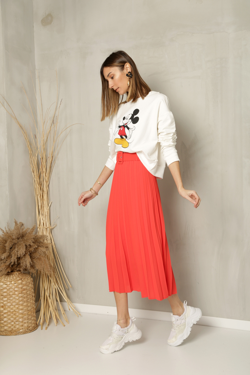 Ekru Mickey Mouse Baskılı Kısa Sweatshirt 