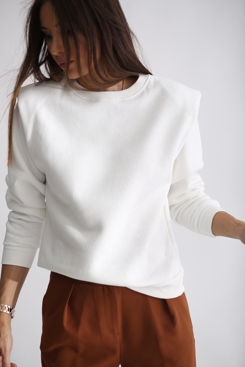 Ekru Omzu Vatkalı Sweatshirt 3232