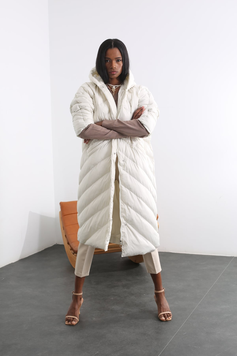 Ekru Oversize Şişme Mont D89609