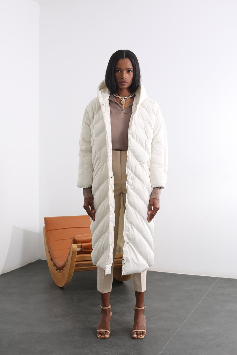 Ekru Oversize Şişme Mont D89609