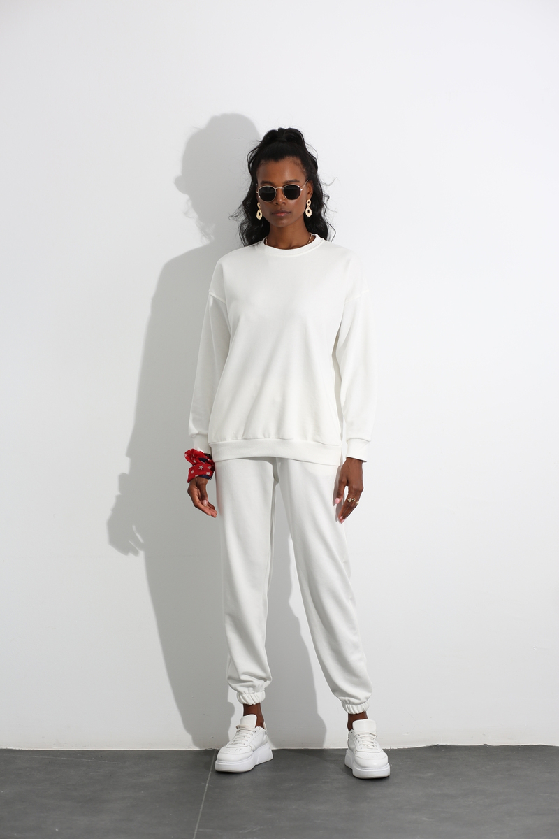 Ekru Oversize Sweat Takım 3818