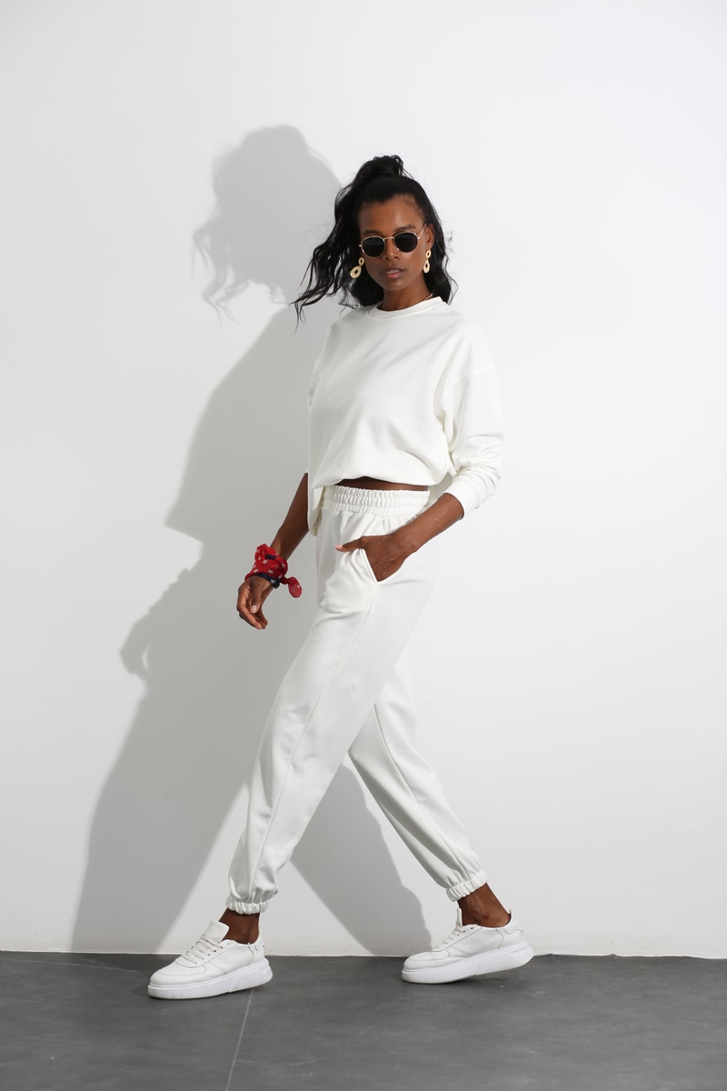 Ekru Oversize Sweat Takım 3818