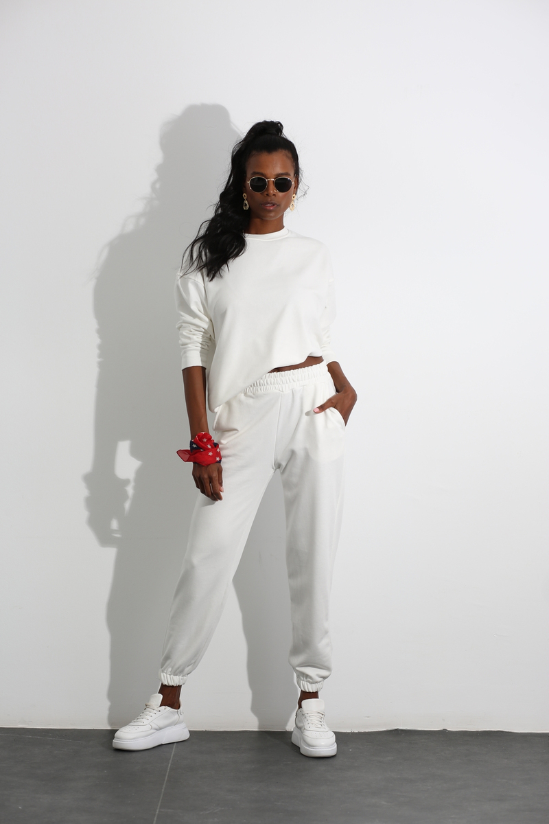 Ekru Oversize Sweat Takım 3818