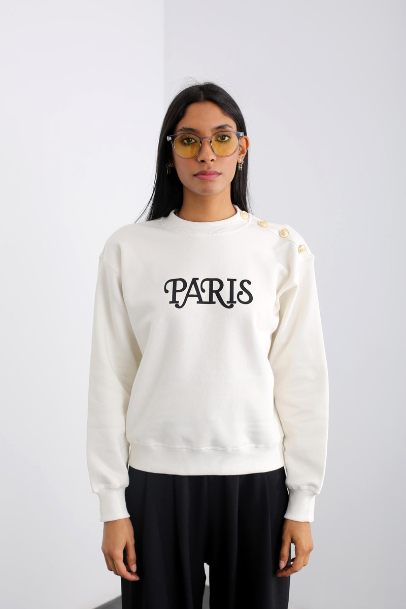 Ekru Paris Baskılı Sweatshirt 4759