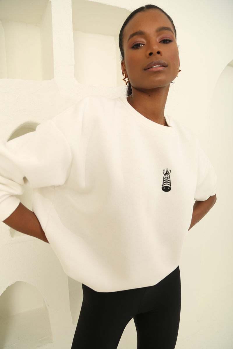 Ekru Şardonlu Basic Sweatshirt 0185