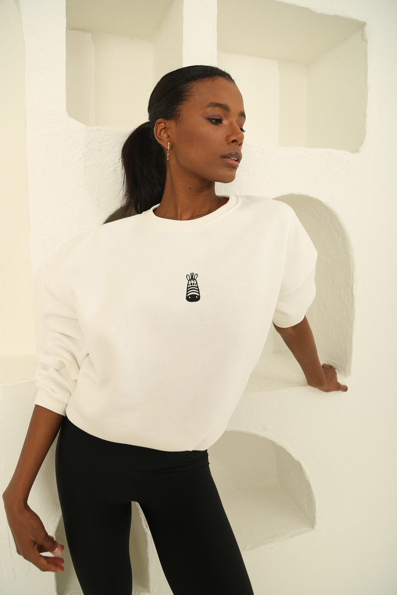 Ekru Şardonlu Basic Sweatshirt 0185