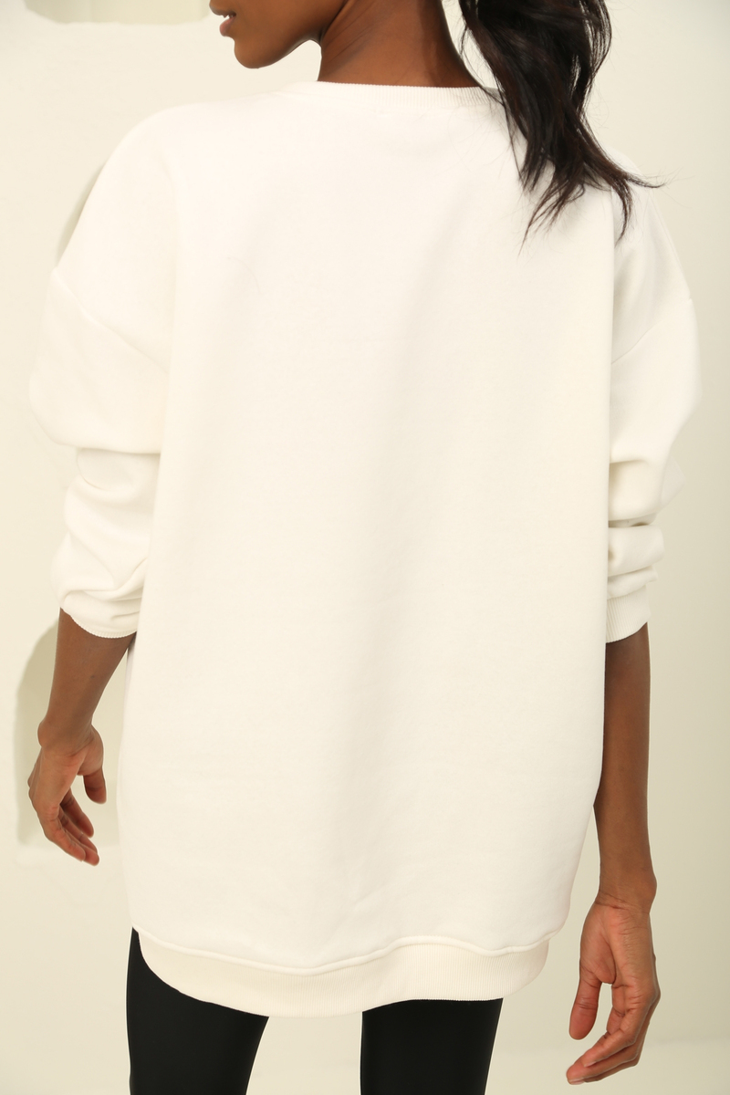 Ekru Şardonlu Basic Sweatshirt 0185