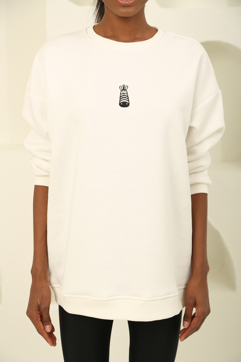 Ekru Şardonlu Basic Sweatshirt 0185