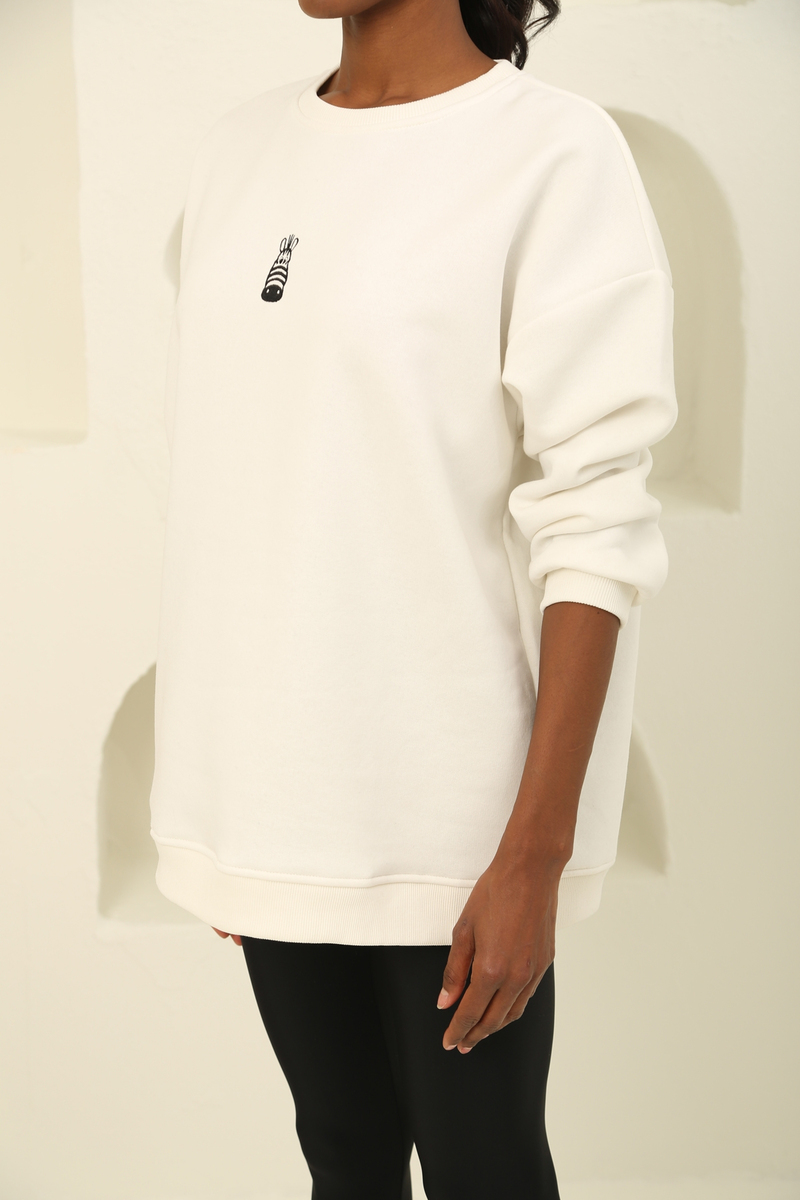 Ekru Şardonlu Basic Sweatshirt 0185