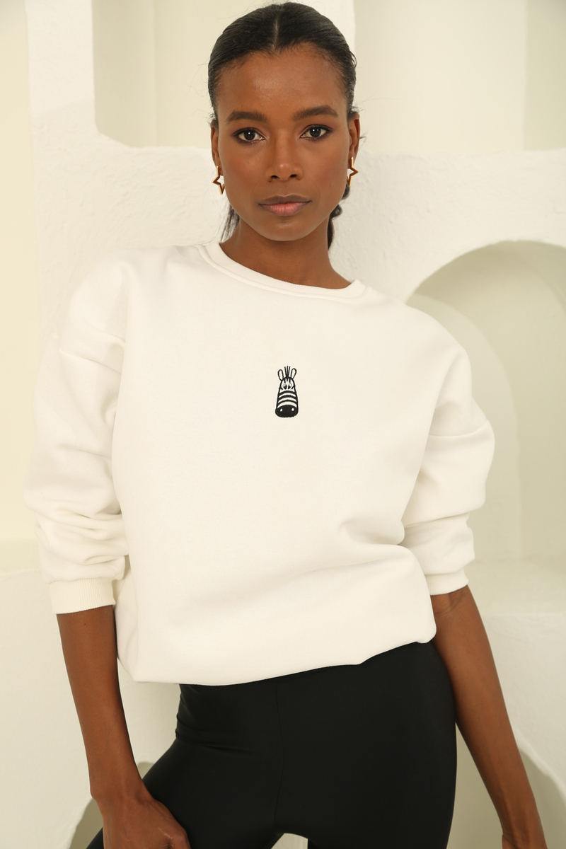 Ekru Şardonlu Basic Sweatshirt 0185