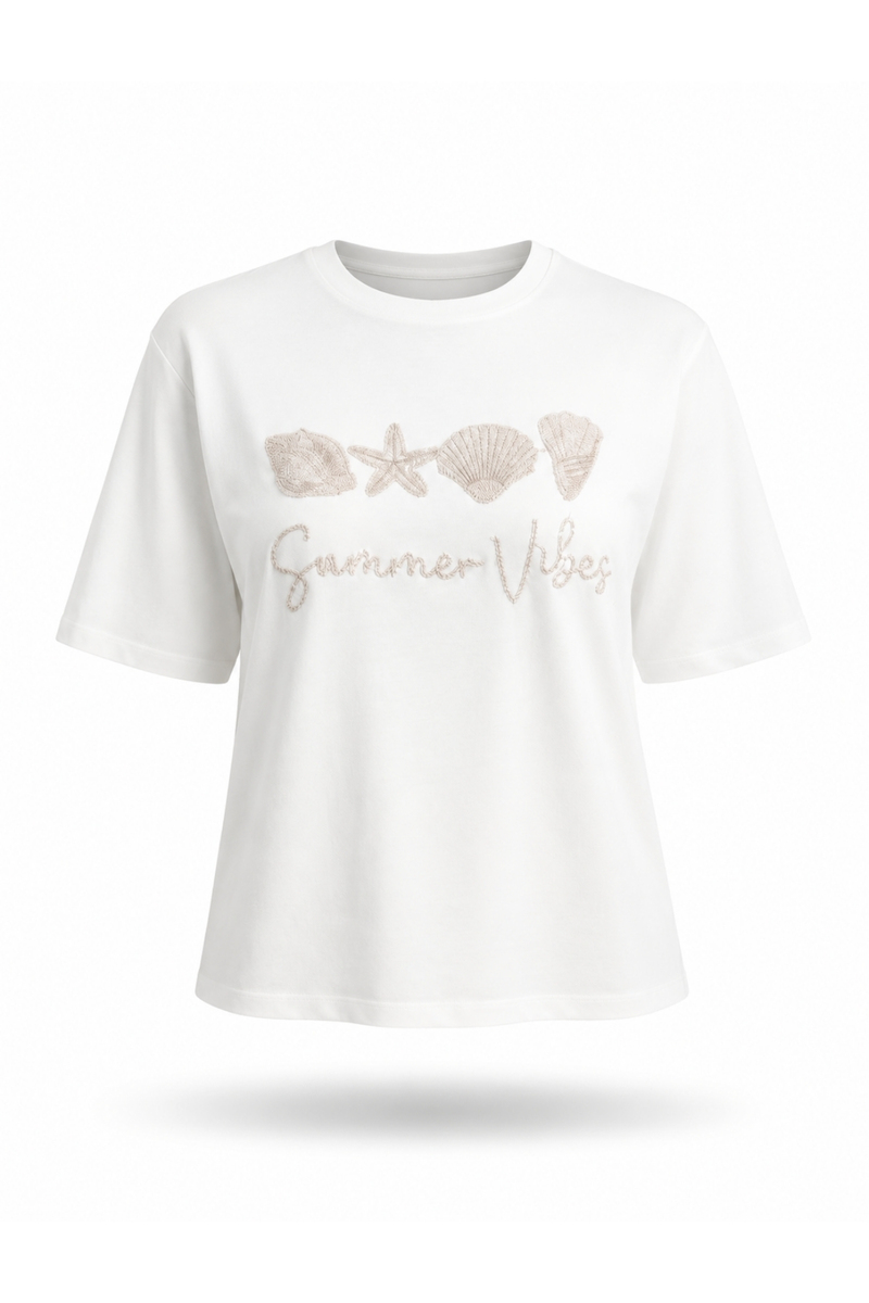 Ekru Summer Vibes Baskılı Tişört 18529
