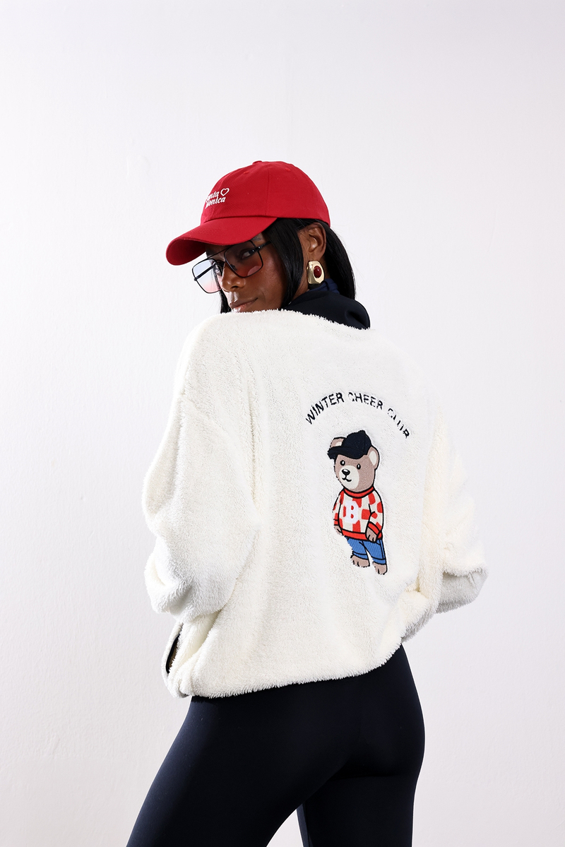 Ekru Teddy Nakışlı Polar Sweatshirt 2721