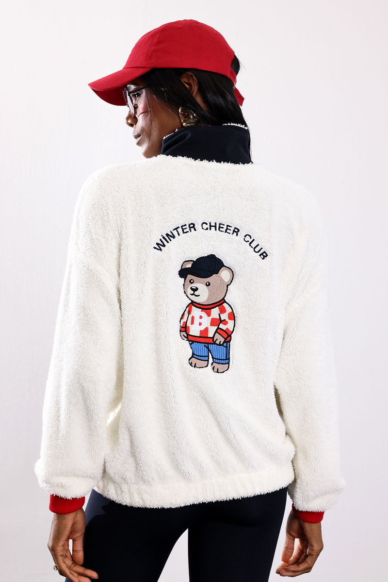 Ekru Teddy Nakışlı Polar Sweatshirt 2721