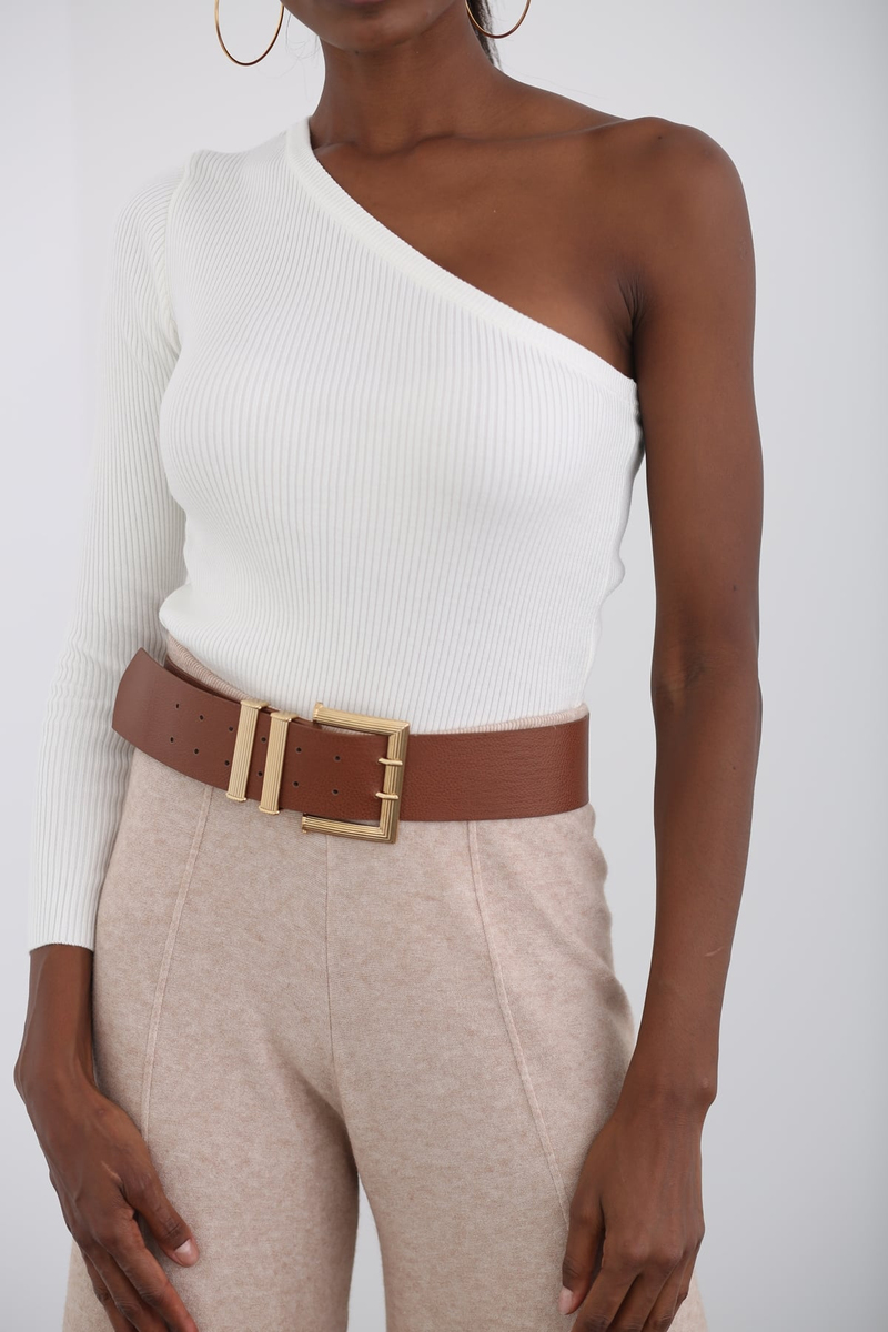 Ekru Tek Kol Triko Crop T92103