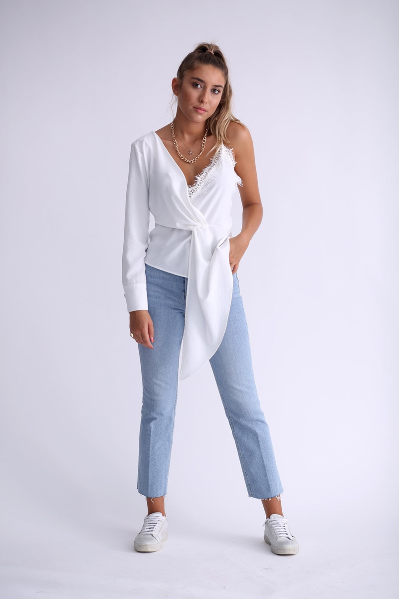 Ekru Tek Kolu Askılı Bluz 22493