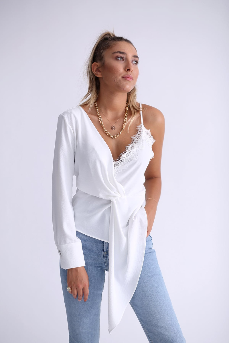 Ekru Tek Kolu Askılı Bluz 22493