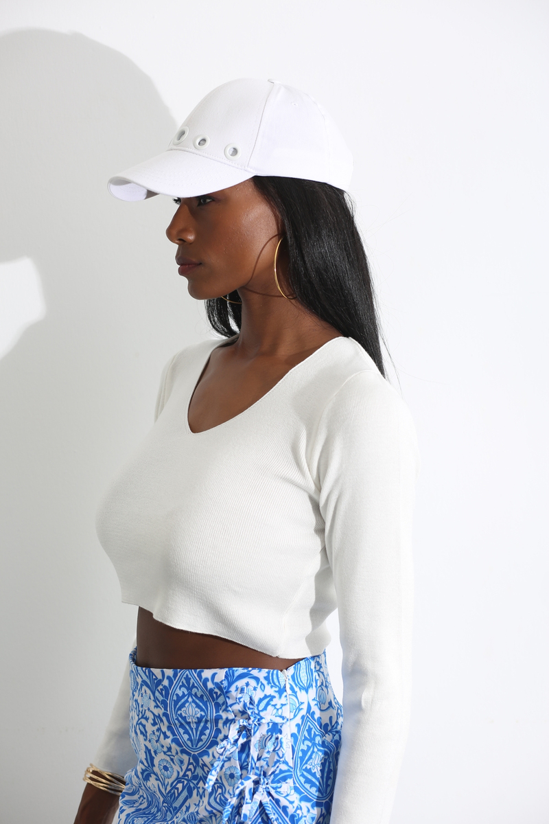 Ekru V Yaka Crop Triko 13124
