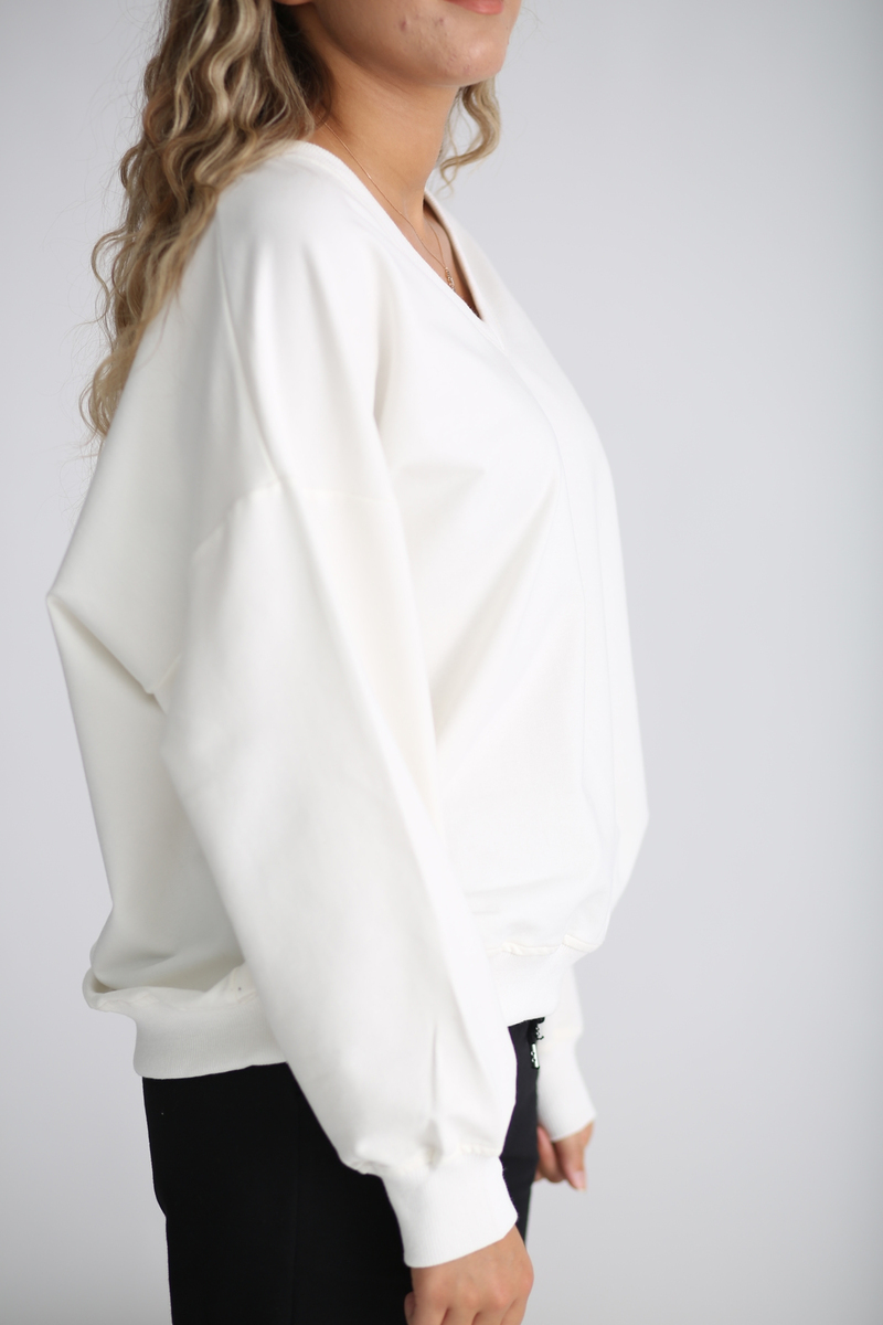 Ekru V Yaka Sweatshirt 4910